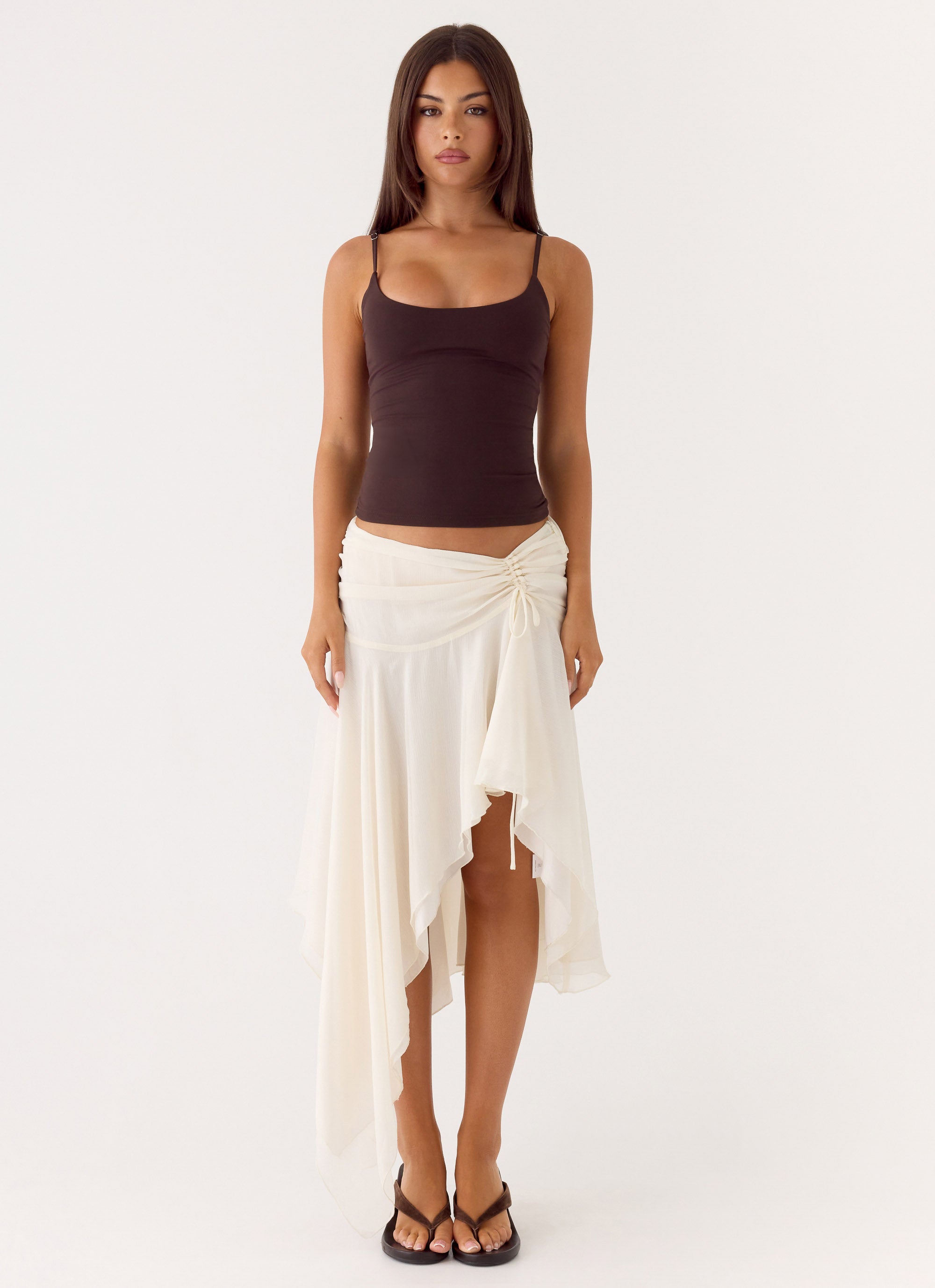 Abeda Asymmetrical Midi Skirt - Ivory